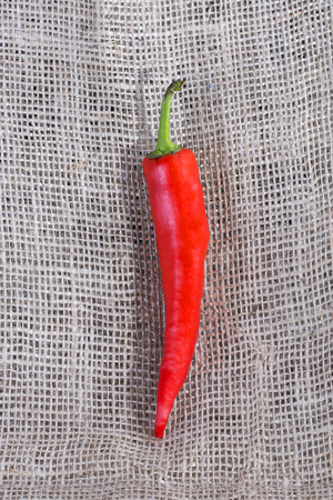 Red pepper close-up on sackingの写真素材