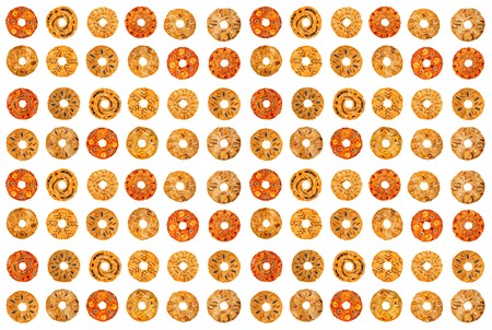 Collage and background of sweet fruit pastilles on a white background