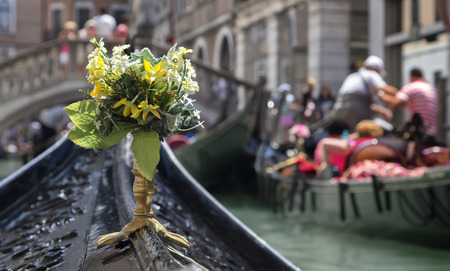 Bouquet of flowers on a boat in Veniceのeditorial素材