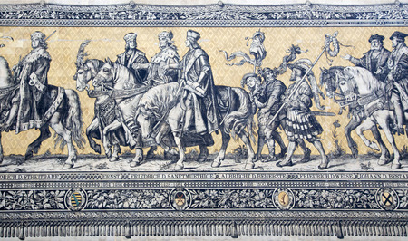 Fragment of a tiled wall panel "Procession of Princes" in Dresdenのeditorial素材