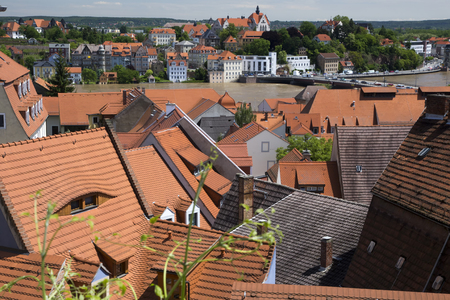 View of the house and roof Meissen during the summer 2013 floodsのeditorial素材
