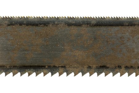 Detail of an old saw blade on a white backgroundの写真素材