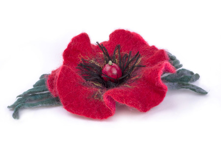 Brooch felted wool on a white backgroundの写真素材