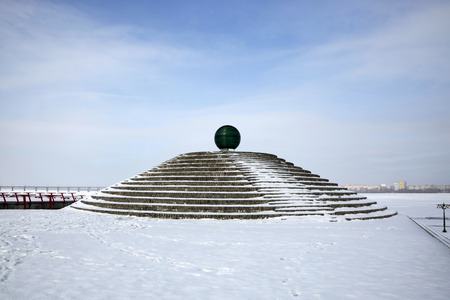 Green glass ball on the embankment of Dnepropetrovsk