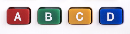 Buttons with multicolored letters A, B, C, Dの写真素材