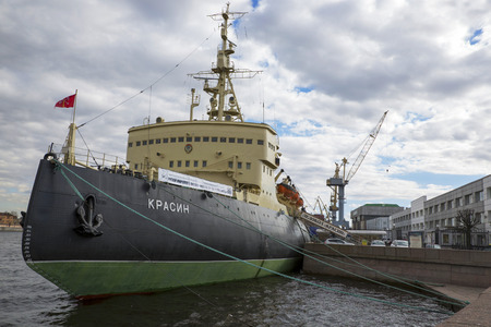 Ship-museum ice-breaker Krasin on the quay of the embankment of St. Petersburg. Petersburg
