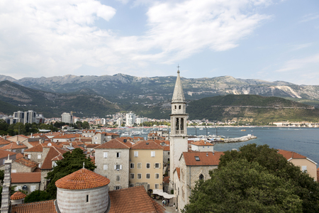 View of the city of Budva from the observation deck of the ancient fortress Citadel, Montenegroのeditorial素材