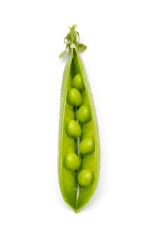 Green pea pod on a white backgroundの写真素材