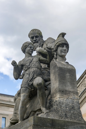 Berlin, Germany - July 01, 2018: Sculptural composition on the facade of the Alte Nationalgalerie (Old National Gallery) in Berlinのeditorial素材