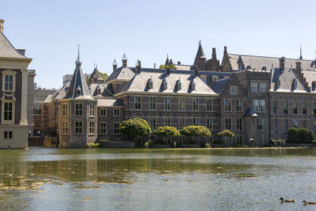 The Hague, Netherlands - July 03, 2018: View of the Binnenhof from the palace pond.のeditorial素材