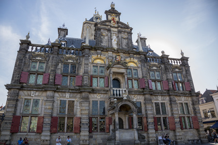 Delft, Netherlands - July 03, 2018: City Hall in Delft is a Renaissance style building on the Markt across the Nieuwe Kerk.のeditorial素材