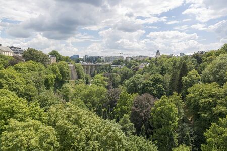 Luxembourg, Grand Duchy of Luxembourg - July 06, 2018: View of the Petrus River valley in the center of Luxembourgのeditorial素材