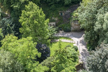 Luxembourg, Grand Duchy of Luxembourg - July 06, 2018: Top view of the Petrus River valley in the...