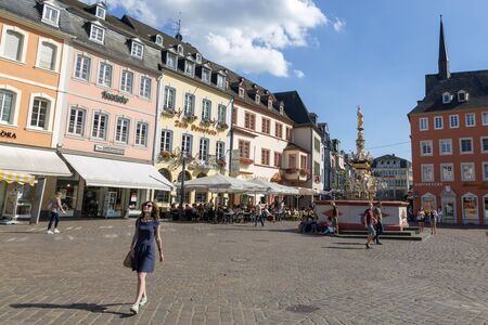 Trier, Germany - July 06, 2018: Fountain of St. Peter on the market square of Trierのeditorial素材