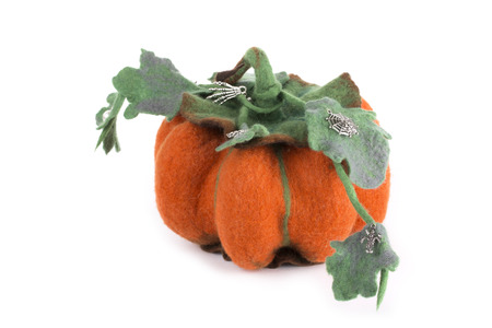 Pumpkin handmade from felted wool for celebration of Halloweenの写真素材