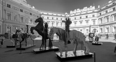 St. Petersburg, Russia - August 08, 2018: Sculptural works of Vasily Klyukin in the courtyard of the Mikhailovsky Castleのeditorial素材