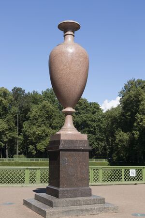 St. Petersburg, Russia - August 08, 2018: Porphyry vase at the entrance to the Summer Garden in St. Petersburgのeditorial素材