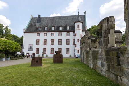 Koblenz, Germany - July 07, 2018: Modern sculptures on the territory of the Ludwig Art Museum in Koblenzのeditorial素材