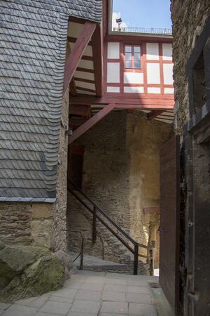 Braubach, Germany - July 07, 2018: Fragment of the courtyard in the castle Marksburg