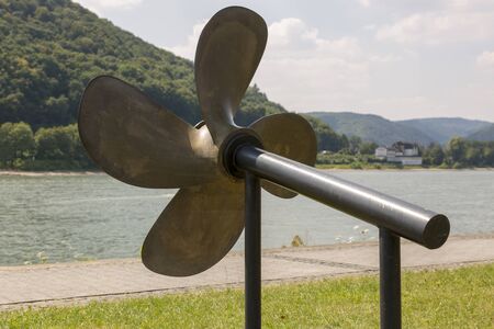 Kamp-Bornhofen, Germany - July 07, 2018: Ship's propeller mounted at Kamp-Bornhofen on the Rhine promenadeのeditorial素材