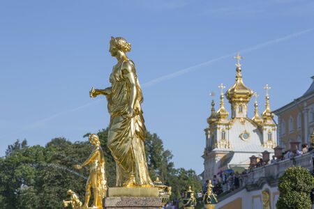 Petergof, St. Petersburg, Russia - August 09, 2018: The sculptural figure of the Grand Cascade of fountains in the Peterhof State Museum Reserve in St. Petersburgのeditorial素材
