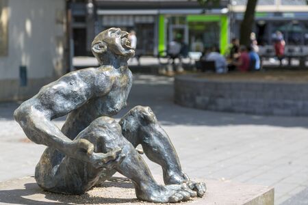 Goslar, Germany - July 08, 2018: Walter Kaune "And you only see the light" modern sculpture in the center of Goslar in Germanyのeditorial素材