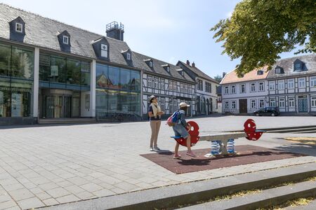 Goslar, Germany - July 08, 2018: Tourists visiting the sights of Goslar, Germanyのeditorial素材