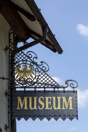 Goslar, Germany - July 08, 2018: The inscription "Museum" on the facade building in the center of Goslar, Germanyのeditorial素材