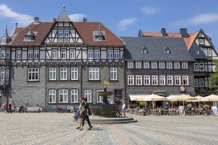 Goslar, Germany - July 08, 2018: Market square and fountain in the center of Goslar, Germanyのeditorial素材