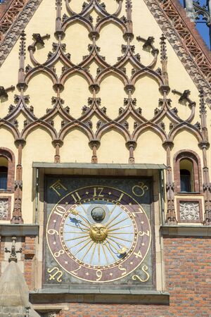 Wroclaw, Poland - July 09, 2018: Clock on the City Hall of Wroclaw, Polandのeditorial素材