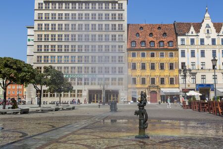 Wroclaw, Poland - July 09, 2018: Dwarf fountain on the Market Square of Wroclaw, Polandのeditorial素材