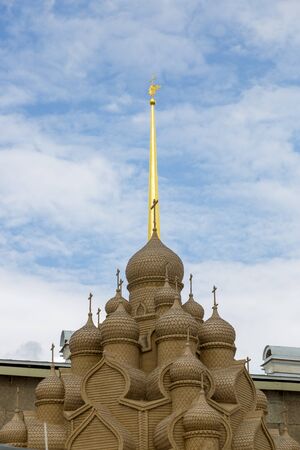 St. Petersburg, Russia - August 11, 2018: Fragment of a sand church against the background of the spire of the Peter and Paul Cathedral in St. Petersburgのeditorial素材