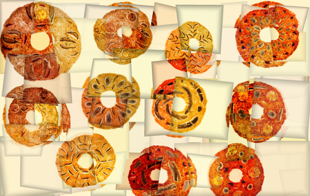 Abstract collage of sweet apple pastille fruitsの写真素材