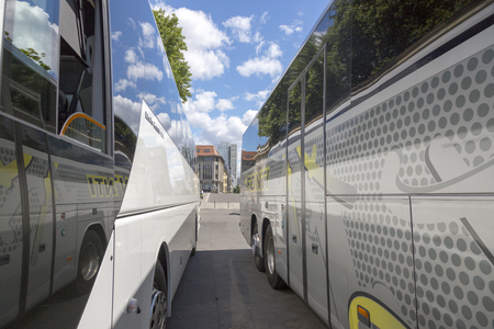 Berlin, Germany - July 01, 2018: Sightseeing buses on the streets of Berlin.のeditorial素材