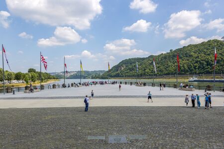 Koblenz, Germany - July 07, 2018: German Corner, where the Moselle flows into the Rhineのeditorial素材