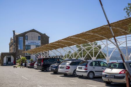 Lake Skadar, Montenegro - August 02, 2017: Parking in front of Lake Skadar Museumのeditorial素材