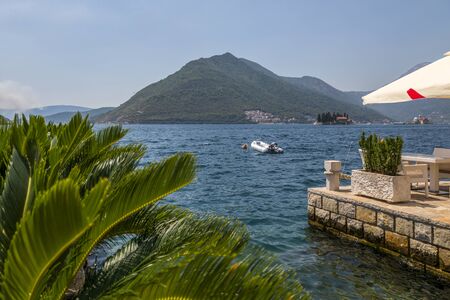 Perast, Montenegro - August 04, 2017: View of the Bay of Kotor in the Adriatic Sea