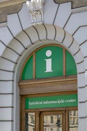 Ljubljana, Slovenia - August 15, 2019: The inscription in the Slovenian language "Tourist Information Center"のeditorial素材