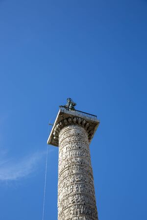 Rome, Italy - August 16, 2019: Column of Marcus Aurelius on Piazza Colonna in the center of Romeのeditorial素材