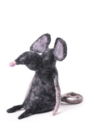 Soft toy Rat made of felted wool on a whiteの写真素材
