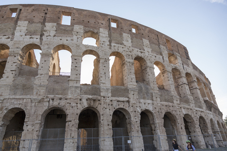 Rome, Italy - August 17, 2019: Fragment of the wall of the Colosseum - amphitheater, architectural monument of Ancient Rome.のeditorial素材