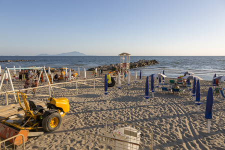 Castel Volturno, Italy - August 18, 2019: Beach by the sea in the city of Castel Volturno in Italyのeditorial素材