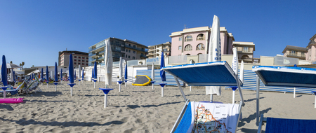 Beach by the sea in the city of Castel Volturno in Italyのeditorial素材