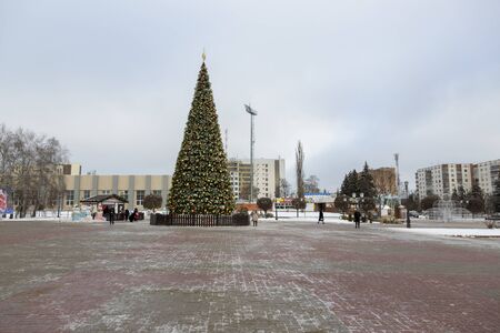 Kursk, Russia - January 12, 2020: Christmas tree on Theater Square in Kurskのeditorial素材