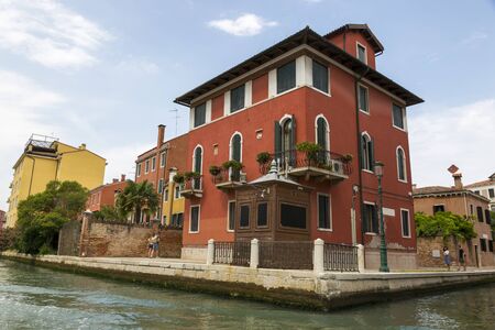 Venice, Italy - August 22, 2019: Architecture and facade of the old city buildings of Veniceのeditorial素材