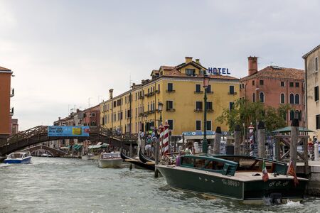 Venice, Italy - August 22, 2019: Boat mooring near the hotel in Veniceのeditorial素材