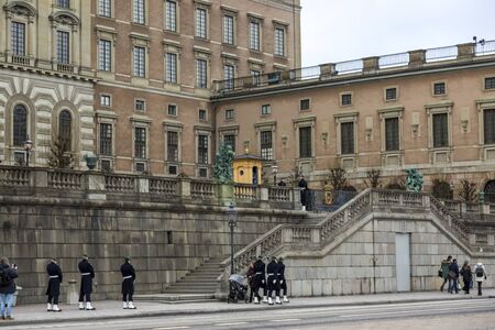 Stockholm, Sweden - January 16, 2020: Soldiers guard of honor near the official residence of the...