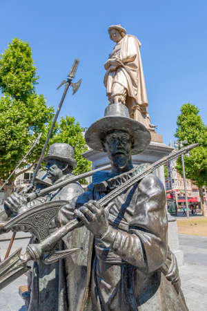 Amsterdam, Netherlands - July 02, 2018: Monument to the great Dutch artist Rembrandt with figures from the picture "Night Watch".のeditorial素材