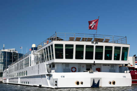 Amsterdam, Netherlands - July 02, 2018: Tourist ship on the Amstel river in the Amsterdam centerのeditorial素材