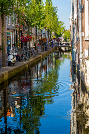 Delft, Netherlands - July 03, 2018: View to the street in the historic center of Delftのeditorial素材